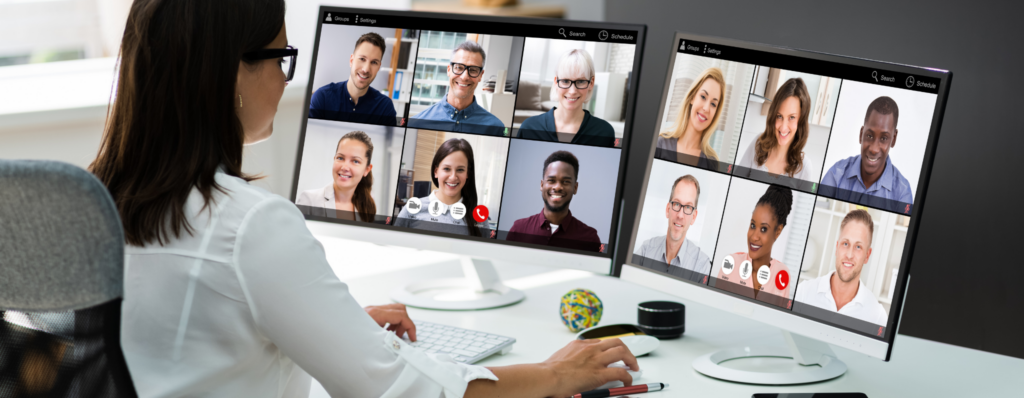 Online TEFL interview with English teacher speaking to recruiters on a video call