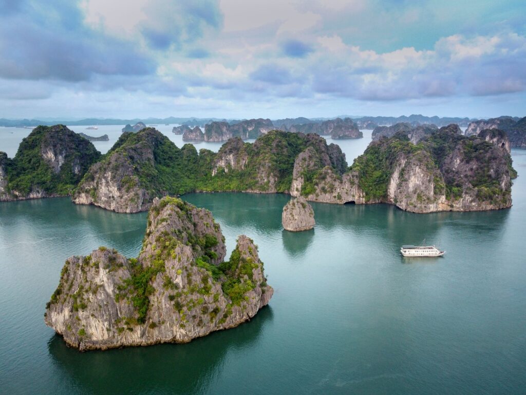 Aerial view of Ha Long Bay limestone karsts, Vietnam