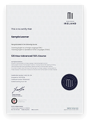 Sample accredited TEFL course certificate