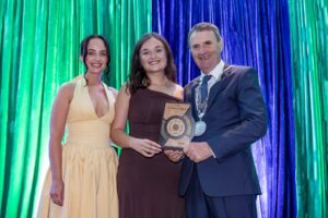 The TEFL Institute of Ireland celebrates winning Best E-Commerce Business alongside award presenters in Waterford, including the mayor of waterford