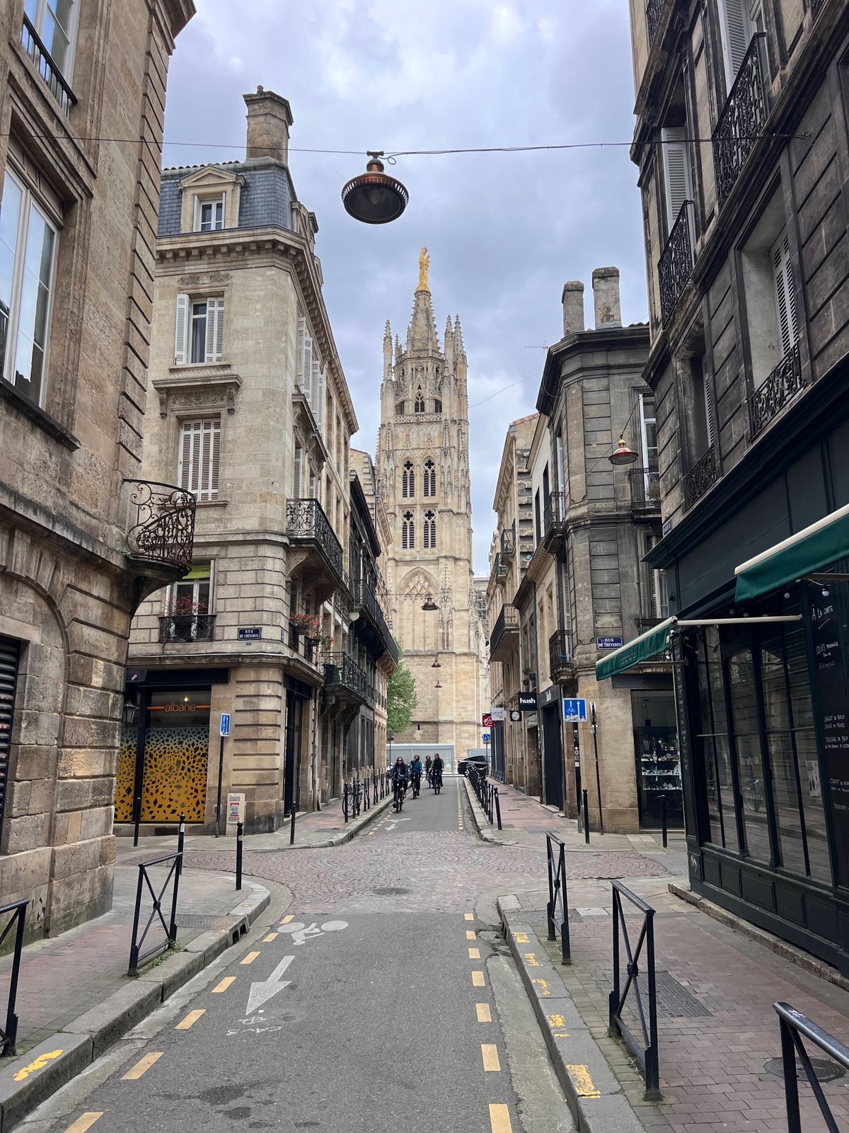Historic Bordeaux street beside Saint-Andre Cathedral, a French city hiring English teachers