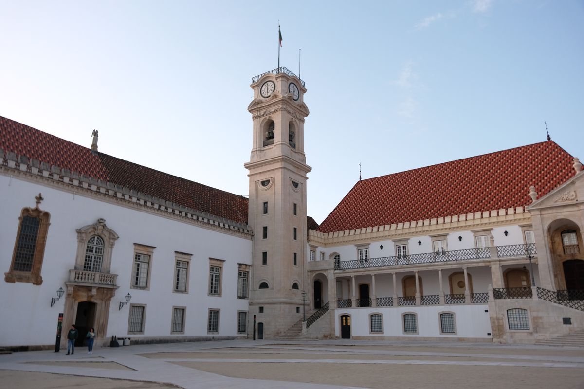 Historic University of Coimbra building in Portugal where English teachers find academy work